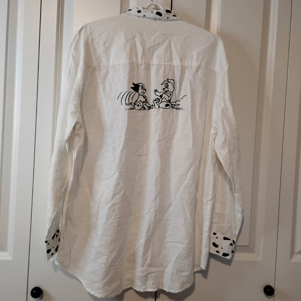 The Disney Store Women's White 101 Dalmatians Embroidered Button-Down Shirt Sz L - Picture 2 of 7